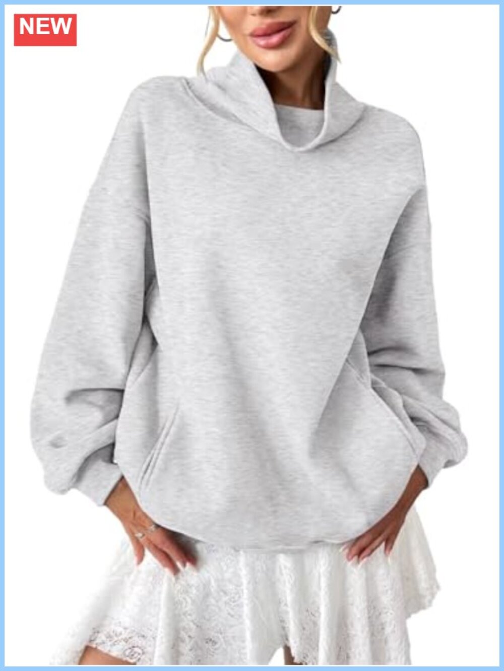 Women's Fleece Turtleneck Pullover Sweatshirt with Pockets Cotton Blend